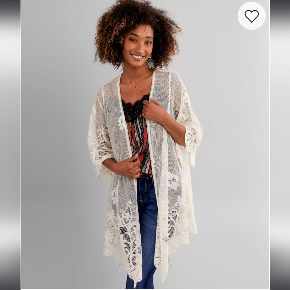Daytrip Mesh Lace Kimono Cover-Up Sandshell Women's Size Large